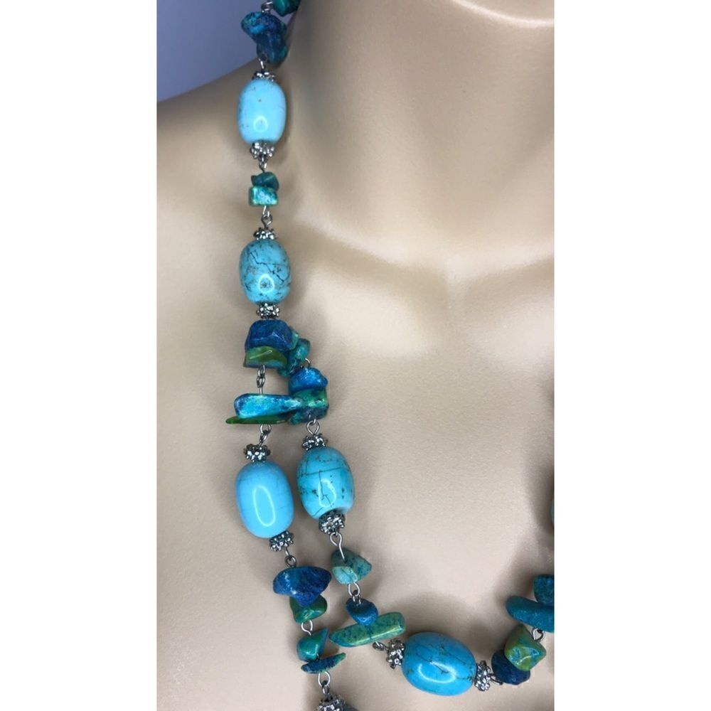 Turquoise Look Double Strand Necklace - Picture 3 of 6